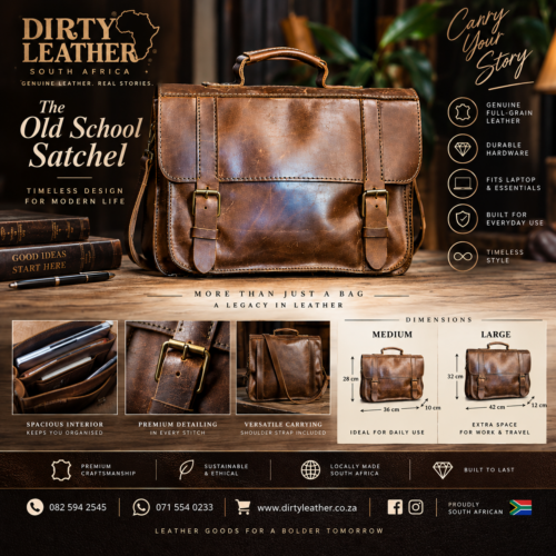 The Old School Satchel
A timeless classic crafted from genuine full-grain leather, designed for professionals who appreciate authentic craftsmanship, durability and sophisticated style.
Featuring a spacious interior, secure buckle closures and premium detailing, the Old School Satchel is ideal for carrying your daily essentials, documents, laptop and work accessories. 5 1000263139